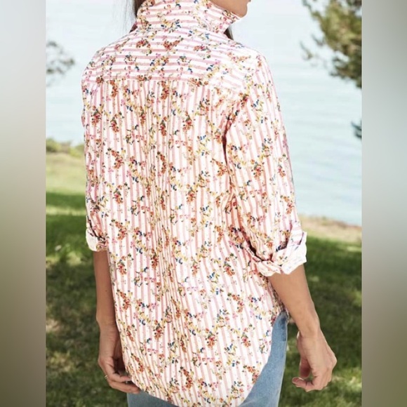 FRANK & EILEEN "frank" Striped Blouse With Floral Overlay Pattern - Picture 4 of 4
